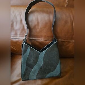 Salvatore Ferragamo Shoulder Bag Leather Fur Brown Teal Authentic